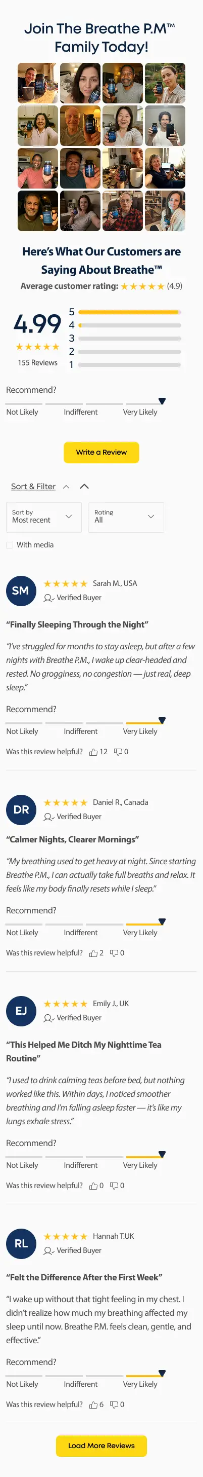 Mobile reviews system showing average rating, review distribution, and verified buyer feedback